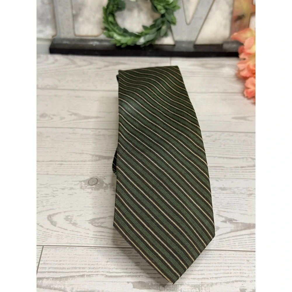 Ivy League Men's Green Gold Vintage 1950-60's Silk Cotton‎ Tie Rep Trad Untipped